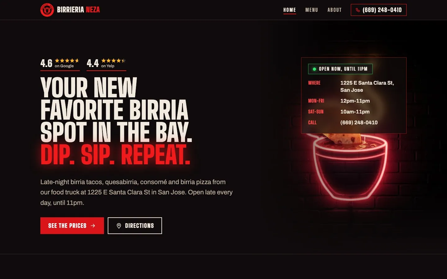 Proposed Birrieria Neza homepage