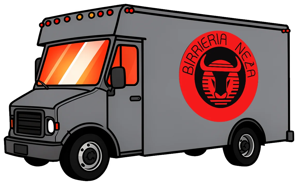 Cartoon of the Neza food truck with the clean logo on its side